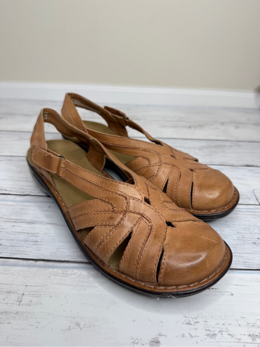 Clarks Tan Leather Cutout Slingback Sandals